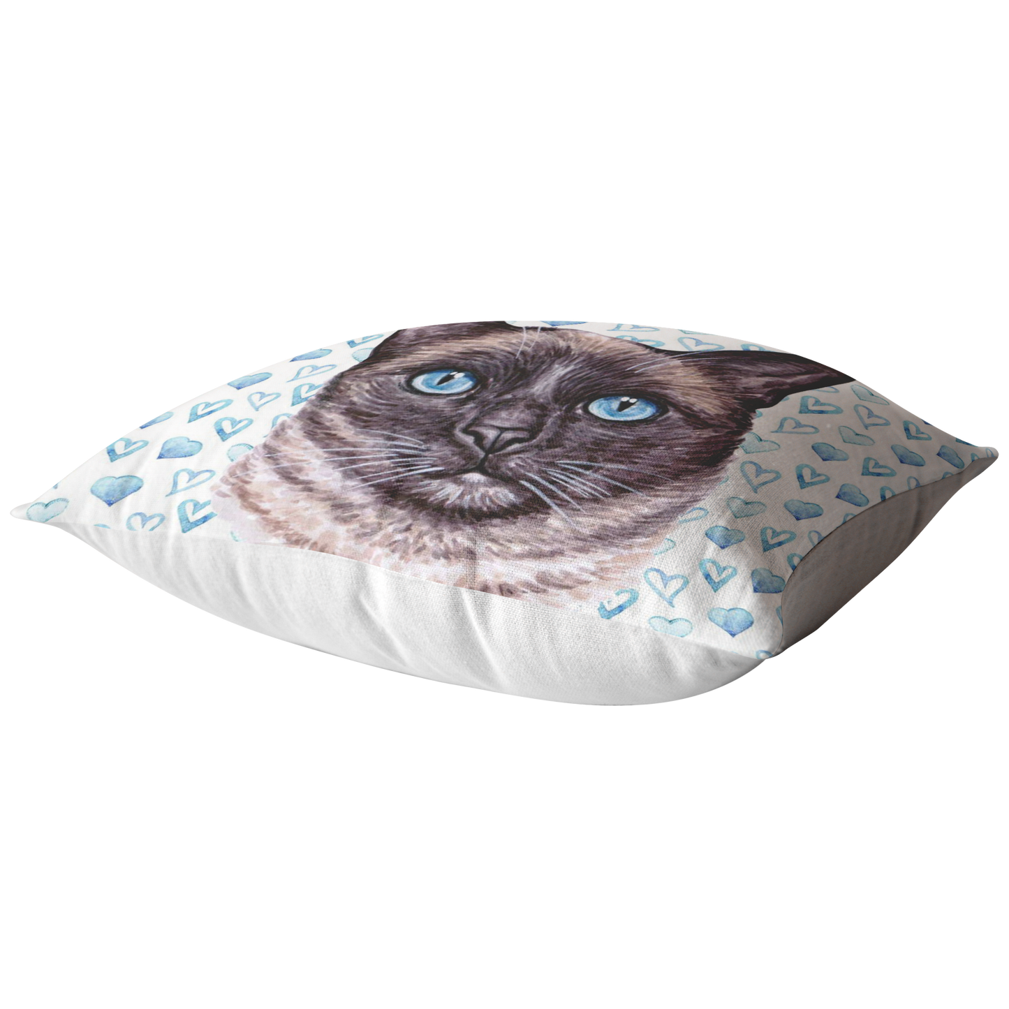 Siamese Cat Throw Pillow with Blue Hearts | Gift for Cat Lover Mothers Day Idea for Cat Mom Grandma | Siamese Cat Decor