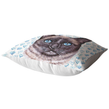 Siamese Cat Throw Pillow with Blue Hearts | Gift for Cat Lover Mothers Day Idea for Cat Mom Grandma | Siamese Cat Decor