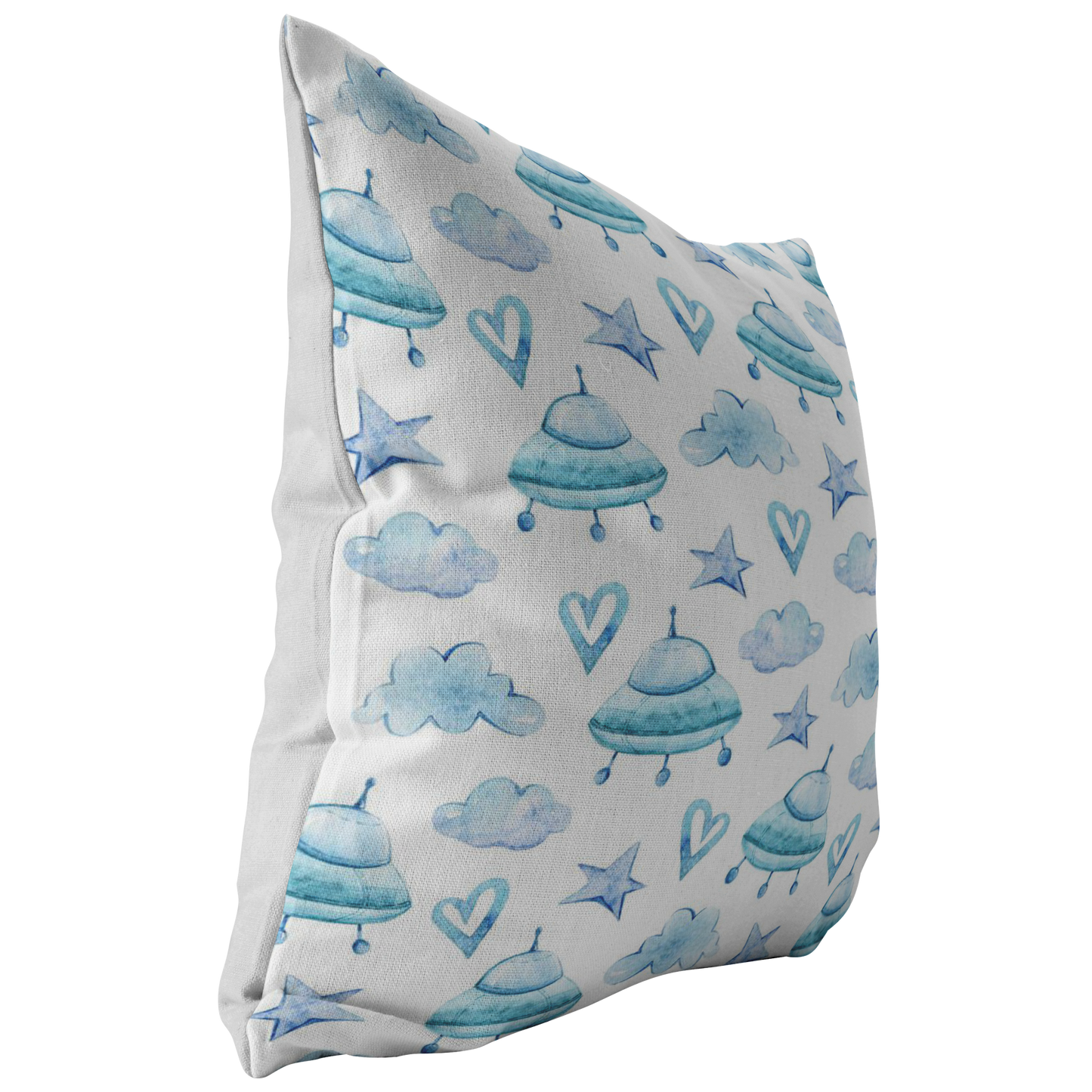 Blue and White UFO Hearts Stars & Clouds Pillow Cover for Baby Nursery Kids Teen Boy |