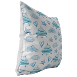 Blue and White UFO Hearts Stars & Clouds Pillow Cover for Baby Nursery Kids Teen Boy |