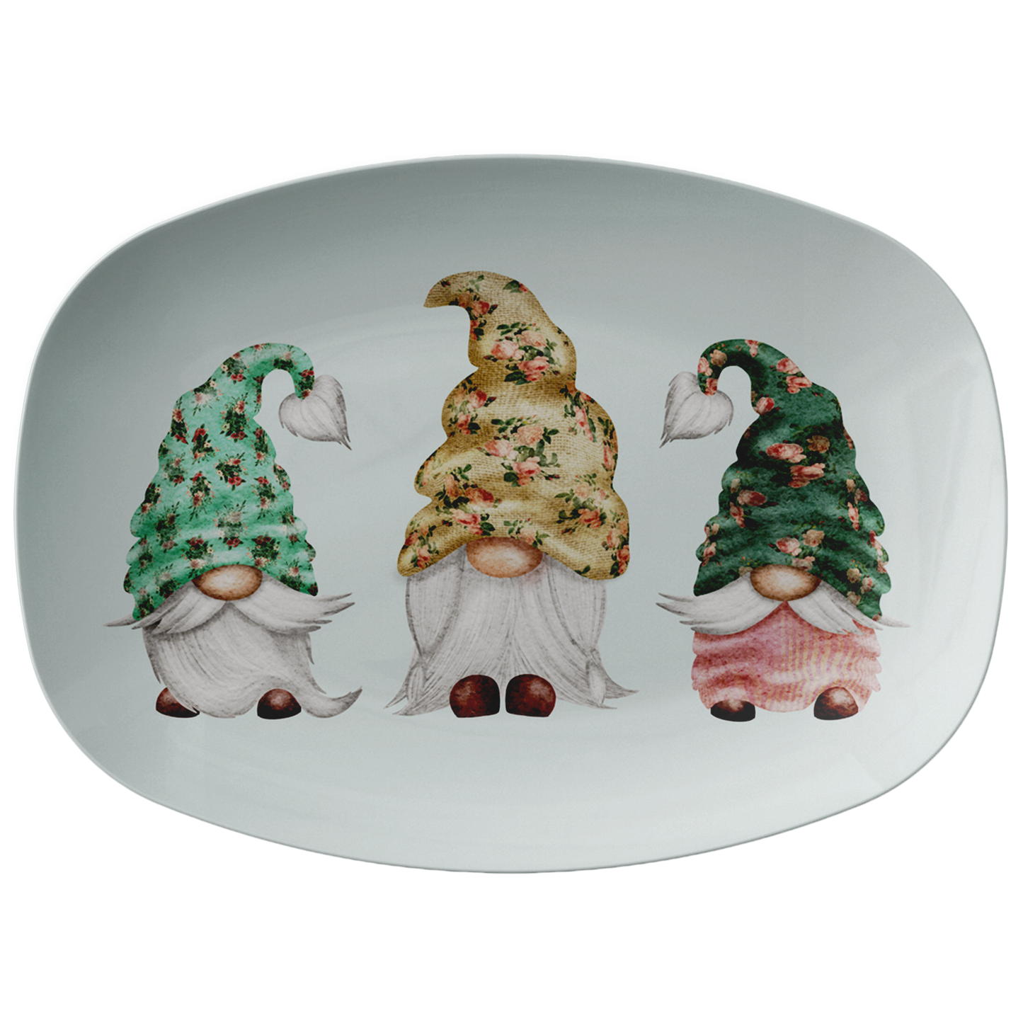 Floral Easter Gnomes Serving Platter | Mint Green Pink | Shabby Chic Appetizer Tray | Gnome Easter Decor
