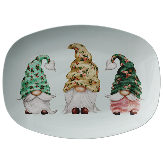 Floral Easter Gnomes Serving Platter | Mint Green Pink | Shabby Chic Appetizer Tray | Gnome Easter Decor