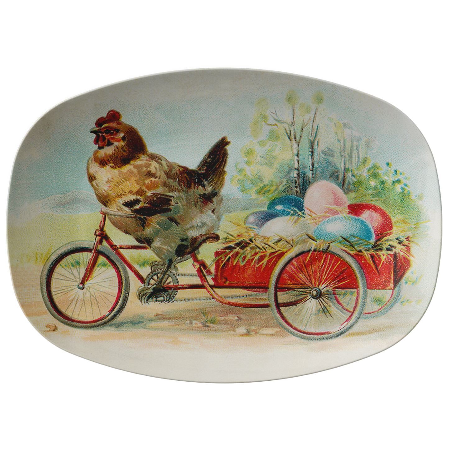 Easter Platter with Vintage Chicken and Eggs Design