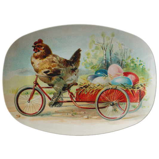 Easter Platter with Vintage Chicken and Eggs Design