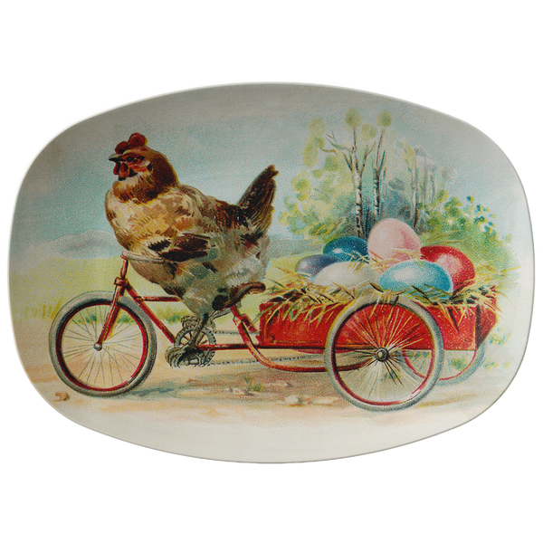 Easter Platter with Vintage Chicken and Eggs Design
