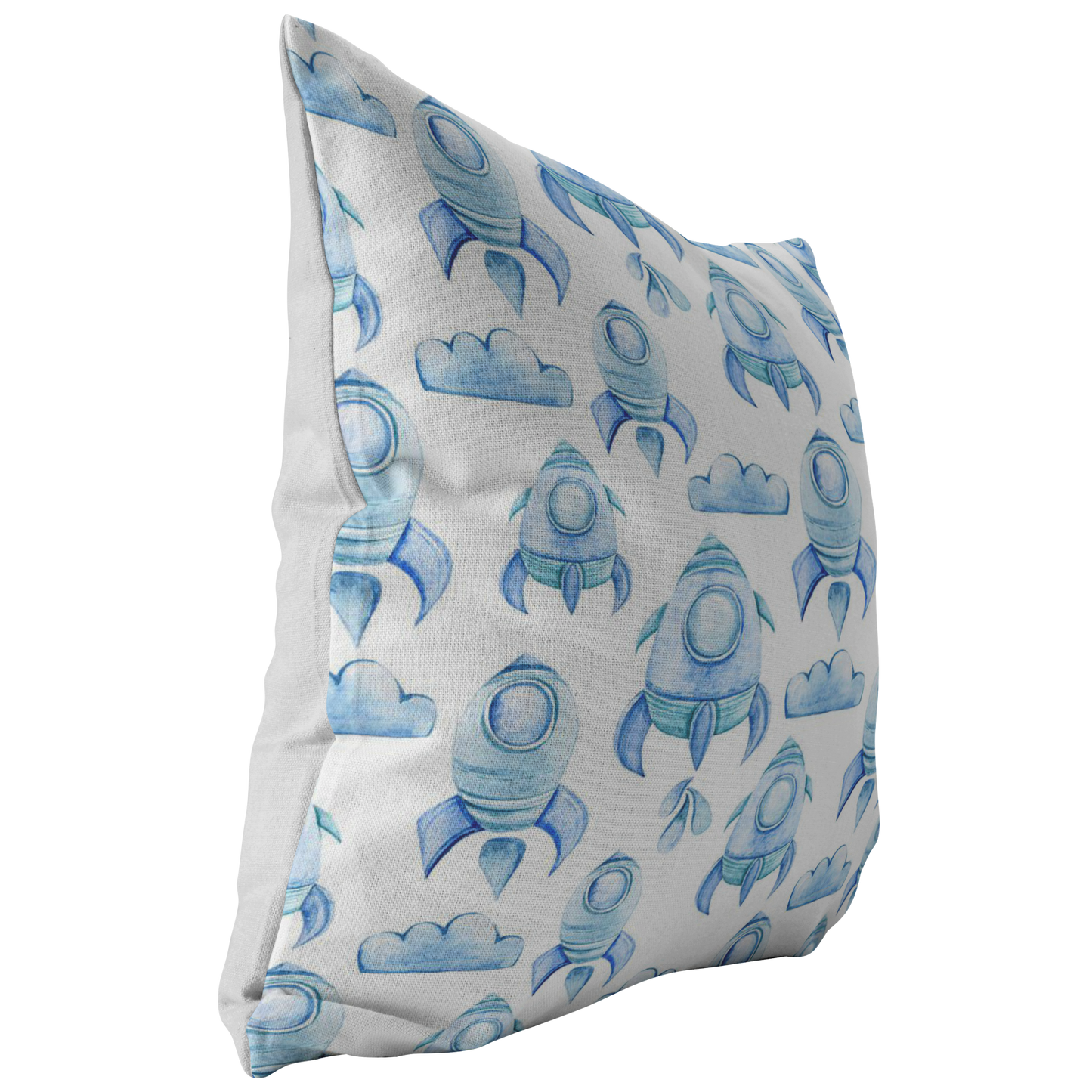 Blue Rocket Ship Pillow Cover | Baby Nursery or Kids Boys Room Decor