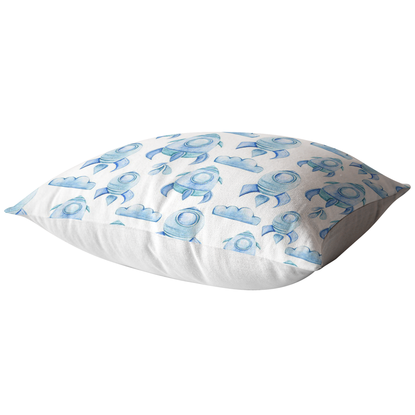 Blue Rocket Ship Pillow Cover | Baby Nursery or Kids Boys Room Decor