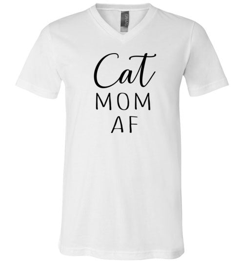 Cat Mom Af Funny V-Neck Cat Lover Shirt for Women
