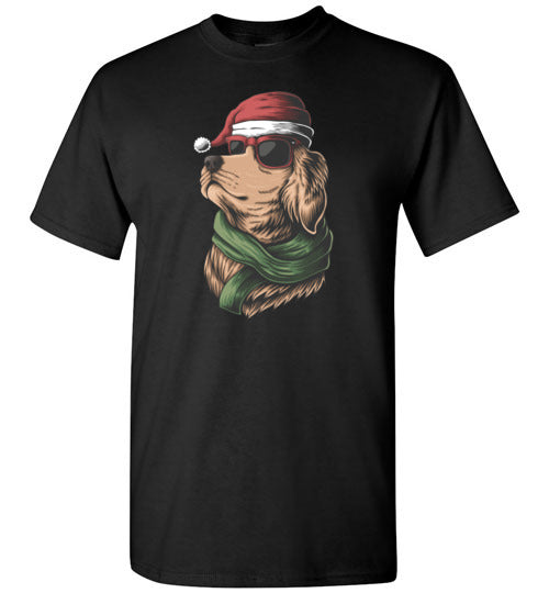 Golden Retriever Wearing a Santa Hat and Sunglasses Christmas Shirt