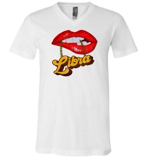 Libra Lips and Chain V-Neck Shirt for Women