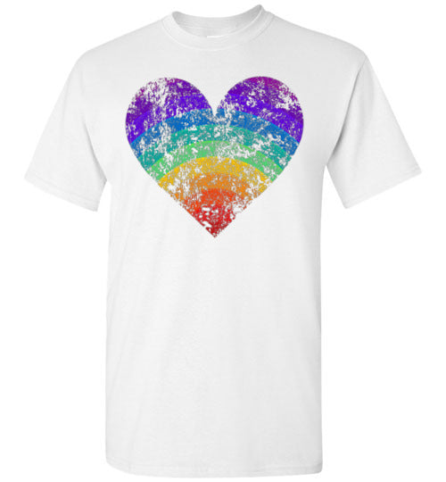 Rainbow Heart Gay Pride LGBTQ Distressed Vintage Style T-Shirt