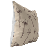 Magic Mushroom Pillow Cover | Psilocybin Mushroom Home Decor | Beige Brown Neutral Earth Tones