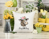 Hay Girl Hay Funny Cow Heifer Floral Throw Pillow Cover