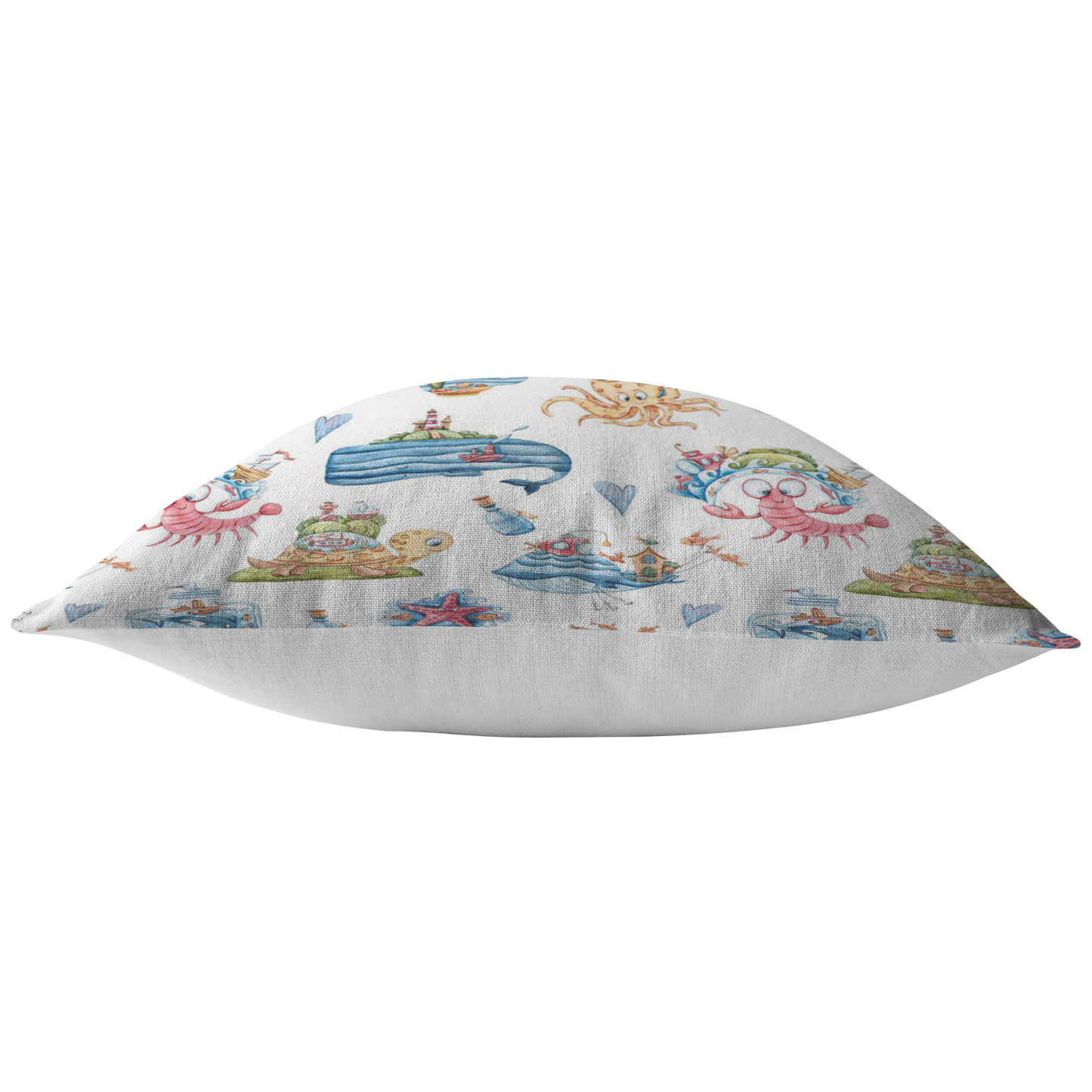 Nautical Theme Pillow or Zip Cover | Cute Whale Crab Starfish Octopus Turtle Blue Pink White Yellow Green for Nursery Bedroom