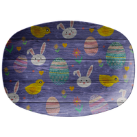 Rustic Wood Style Purple Easter Bunny Eggs Chicks Serving Platter Appetizer Tray