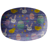 Rustic Wood Style Purple Easter Bunny Eggs Chicks Serving Platter Appetizer Tray