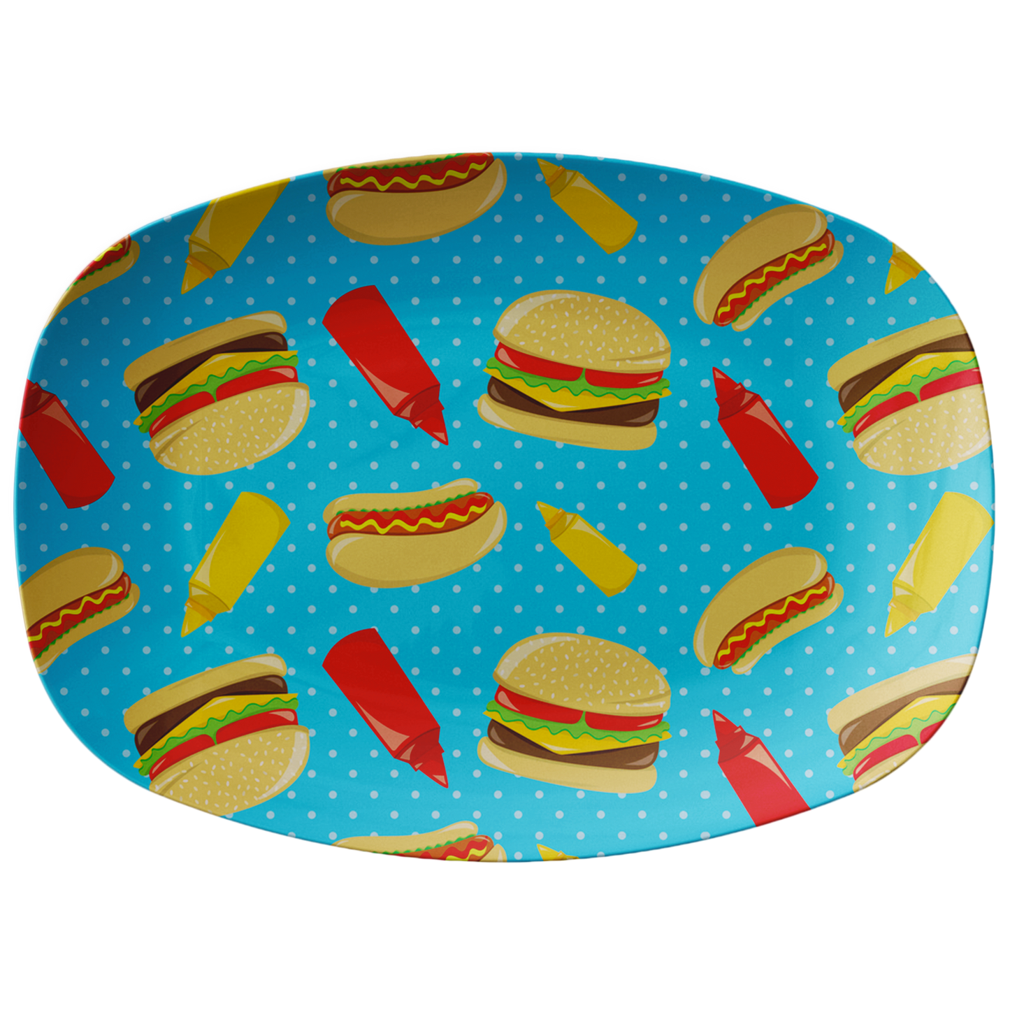 Hamburger and Hot Dog Pattern Grilling Platter | Cute BBQ Barbecue Grill Serving Tray