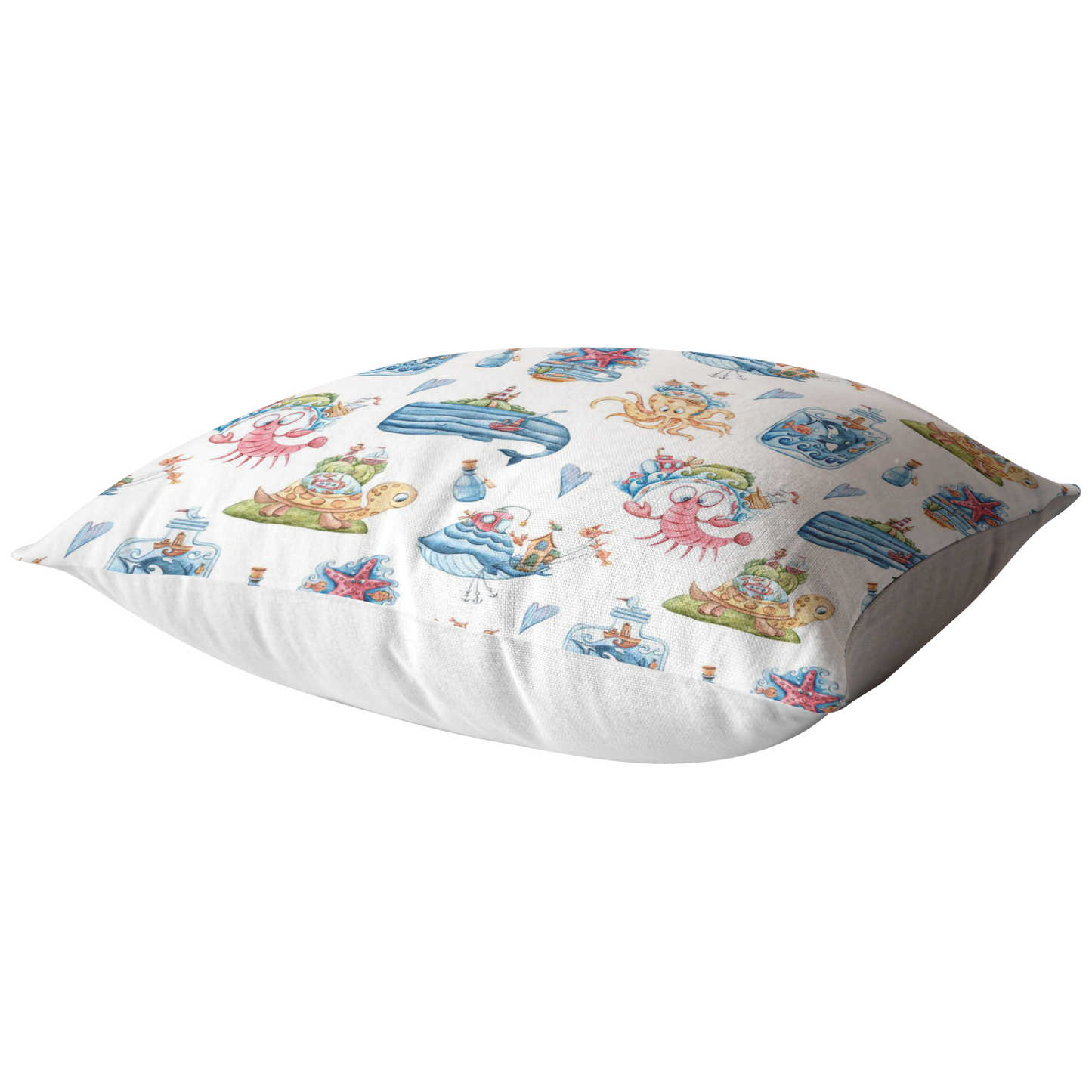 Nautical Theme Pillow or Zip Cover | Cute Whale Crab Starfish Octopus Turtle Blue Pink White Yellow Green for Nursery Bedroom