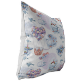 Nautical Pillow Cover | Pink and Blue Whales and Bears in Heart Air Balloon for Nursery or Kids
