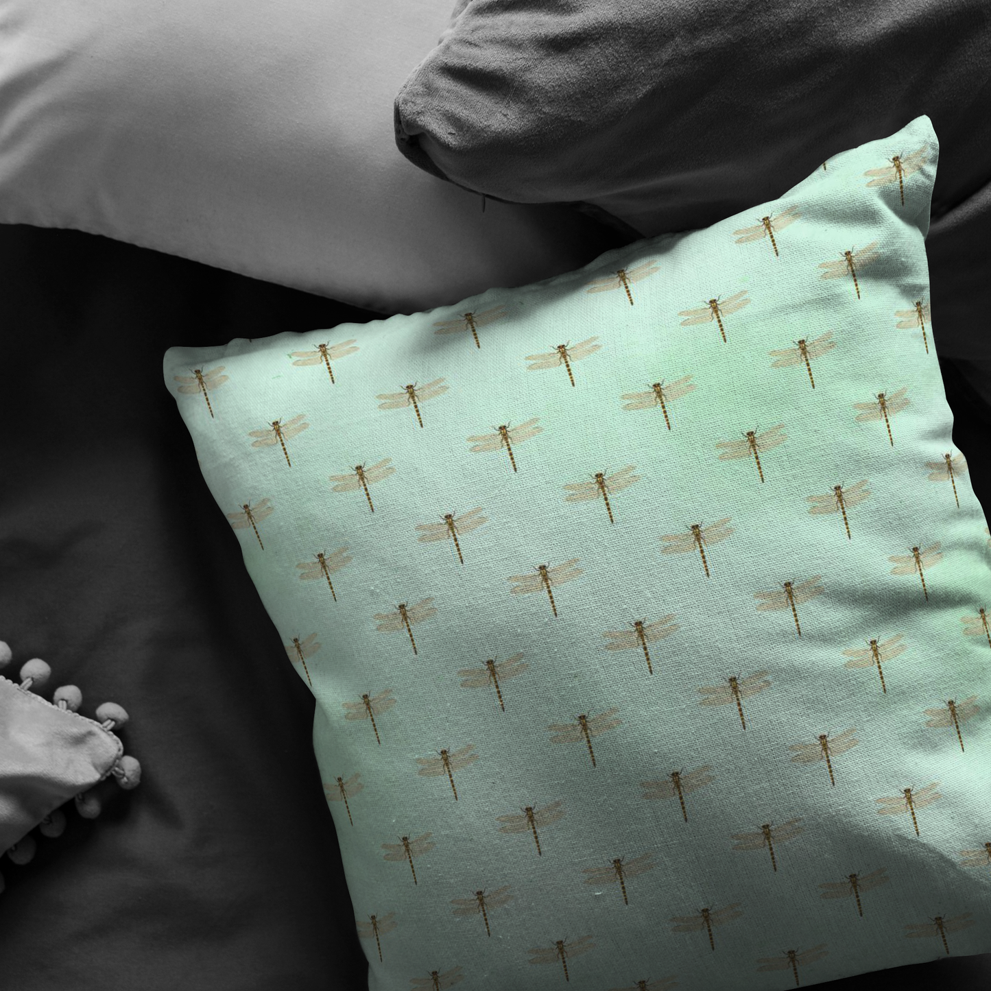 Mint Green Dragonfly Pillow or Pillow Cover | Cute Easter or Spring Home Decor