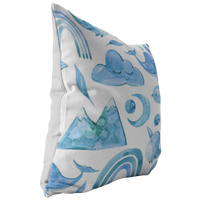 Blue Boho Dreams Pillow Cover Narwhal Bird Moon Cloud Whale Rainbow Mountain