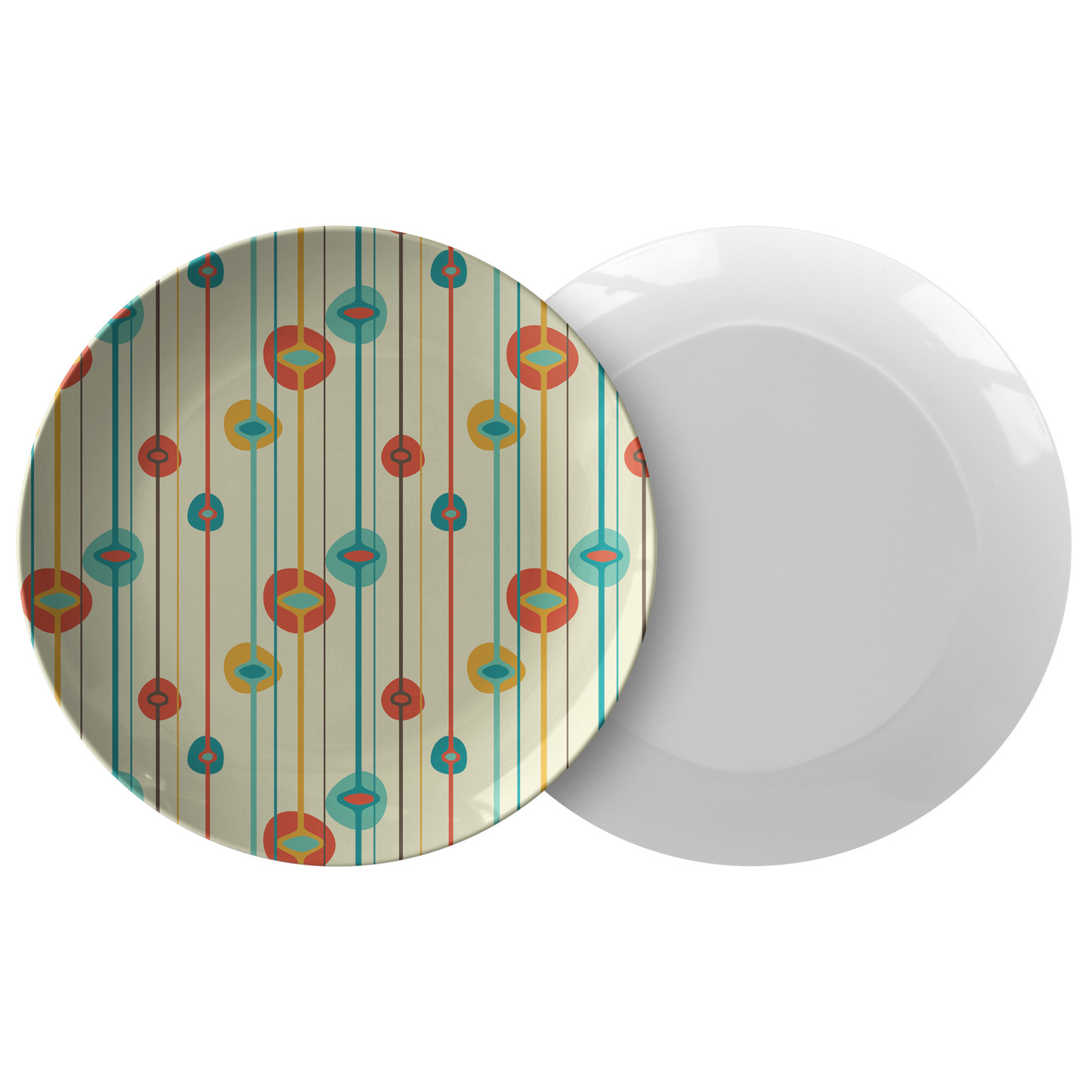 Mid Century Modern Plates | Red Blue Orange Geometric Pattern Home and Kitchen Decor