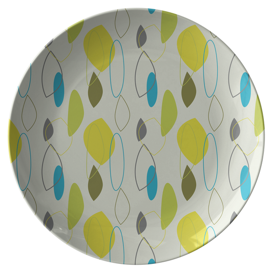 Mid Century Modern Plates | Teal Blue Green Yellow Geometric Pattern