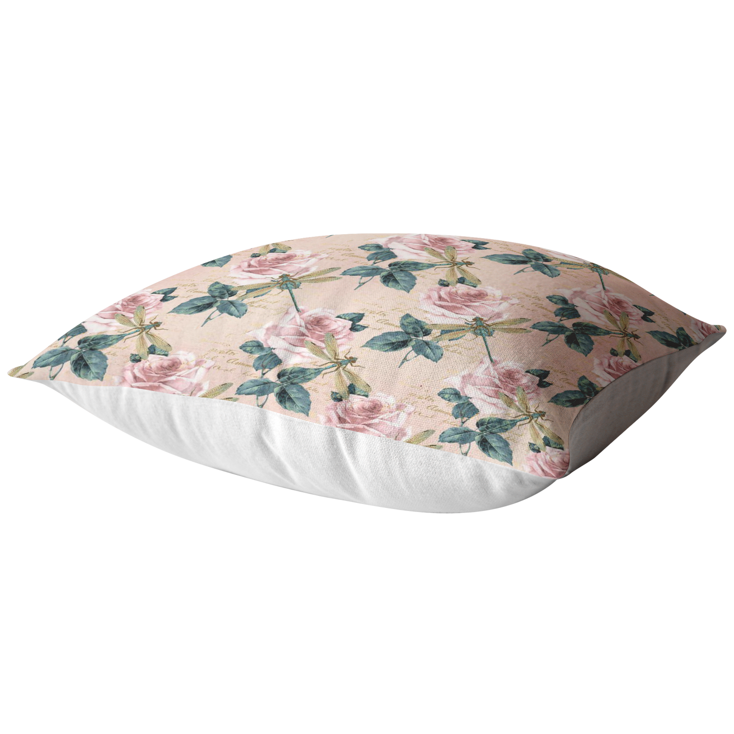 Dragonflies and Roses Pink Green Pillow or Pillow Cover | Spring Home Decor | Easter Decorations
