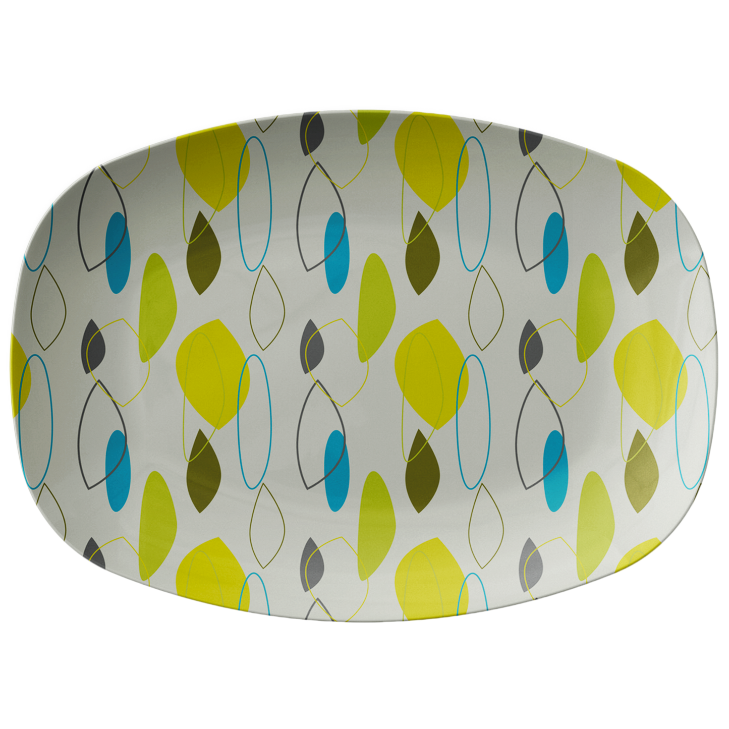 Mid Century Modern Serving Platter | Teal Blue Green Gray Yellow Serveware Tray |