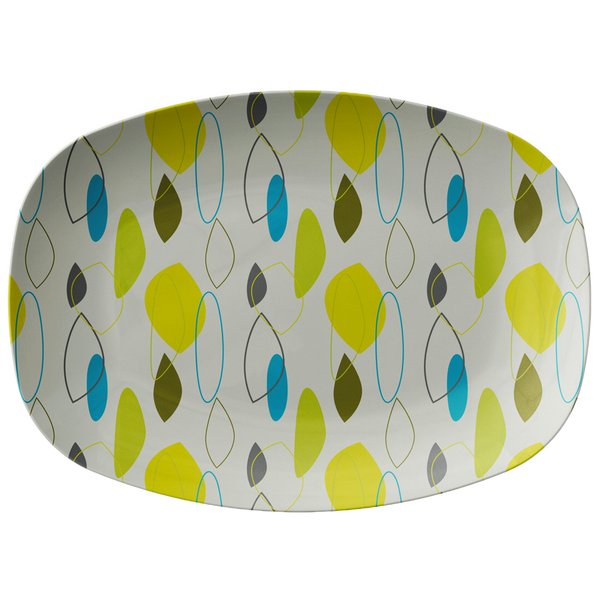 Mid Century Modern Serving Platter | Teal Blue Green Gray Yellow Serveware Tray |