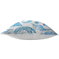Blue Boho Dreams Pillow Cover Narwhal Bird Moon Cloud Whale Rainbow Mountain