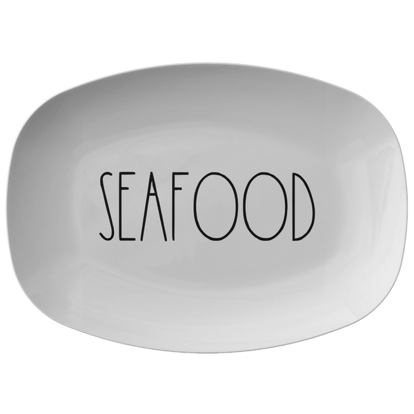 Seafood Platter Rustic Country Farmhouse Kitchen Decor | Minimalist Skinny Font BBQ Grill Dish