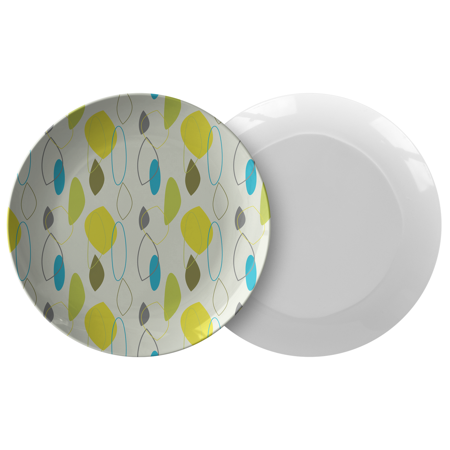 Mid Century Modern Plates | Teal Blue Green Yellow Geometric Pattern