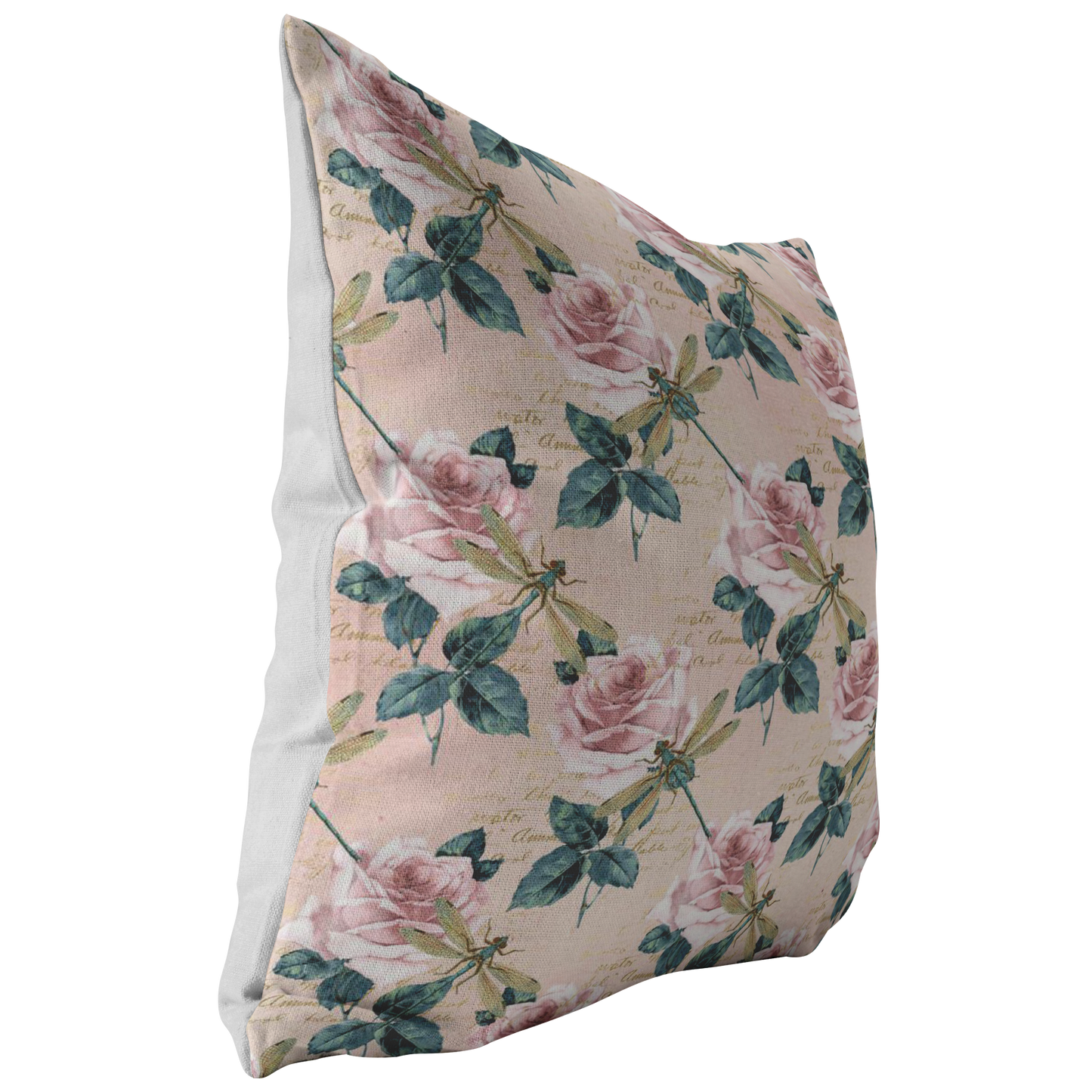 Dragonflies and Roses Pink Green Pillow or Pillow Cover | Spring Home Decor | Easter Decorations