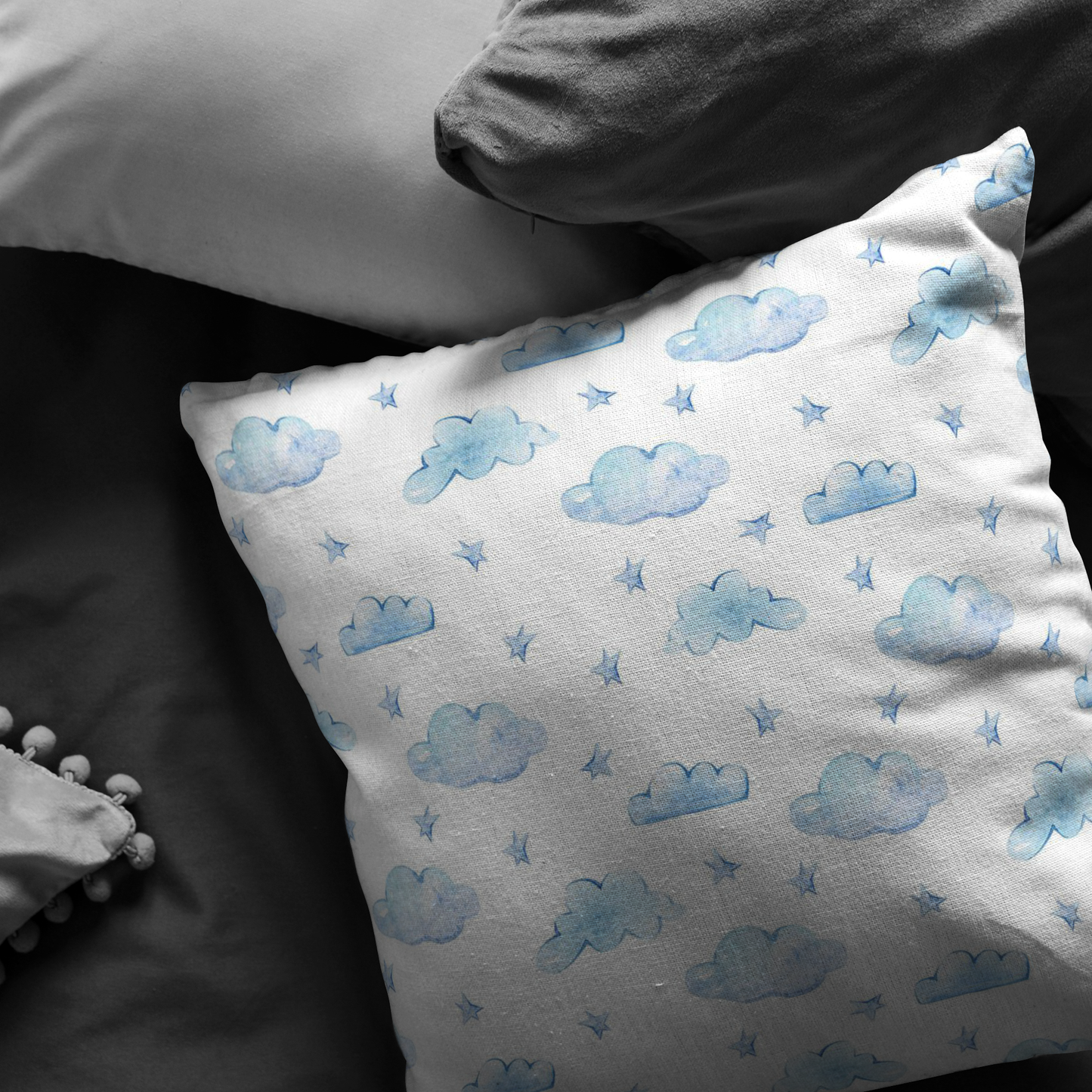 Blue and White Cloud Pillow or Zip Cover | Cloud Theme Baby Shower Decor | Cloud Nursery Baby Room | Pillow for Kids Girl Boy