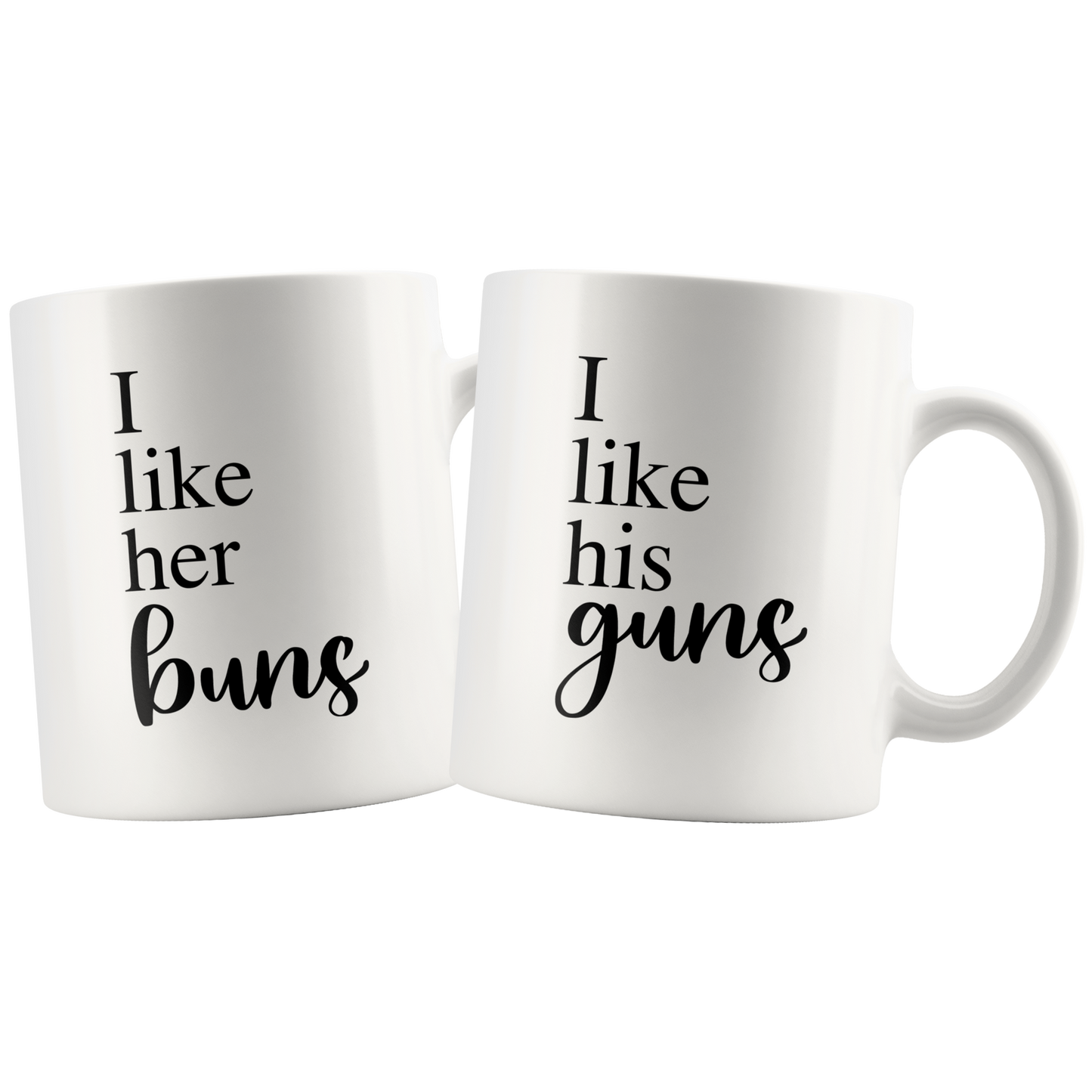 I Like Her Buns I Like His Guns Matching Mug Set | Hers and Hers Gift | Funny Couple Mugs for Husband Wife Girlfriend Boyfriend