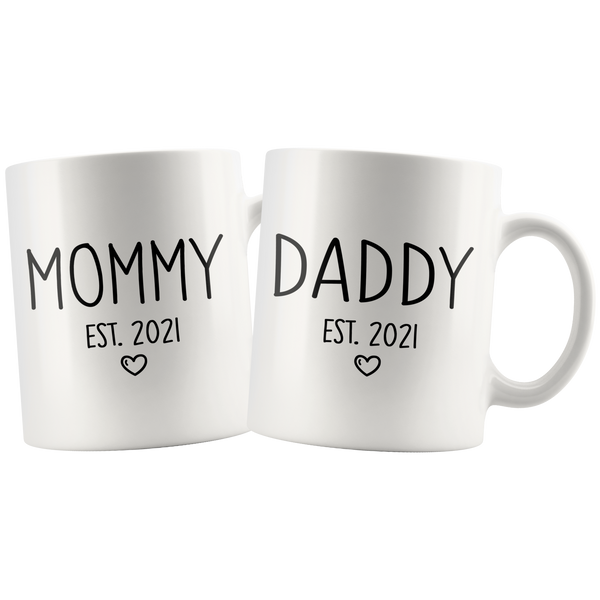 Mommy and Daddy Est 2021 Matching Mug Set