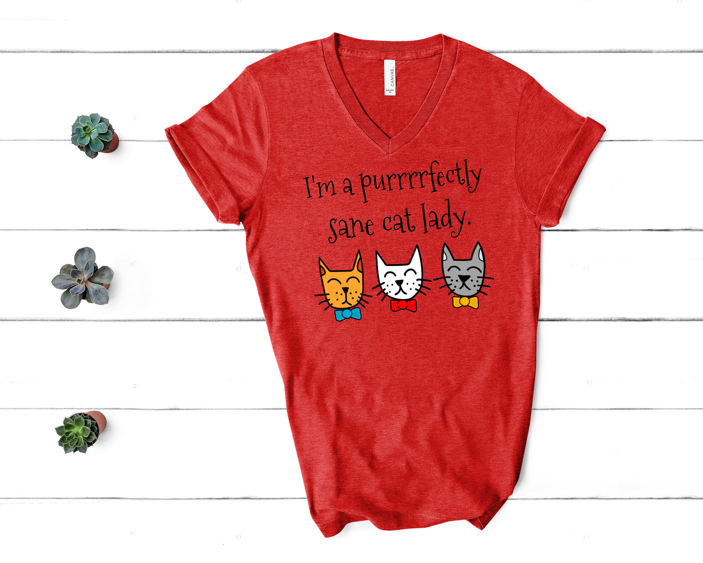 Purrrrfectly Sane Cat Lady V-Neck Shirt for Women