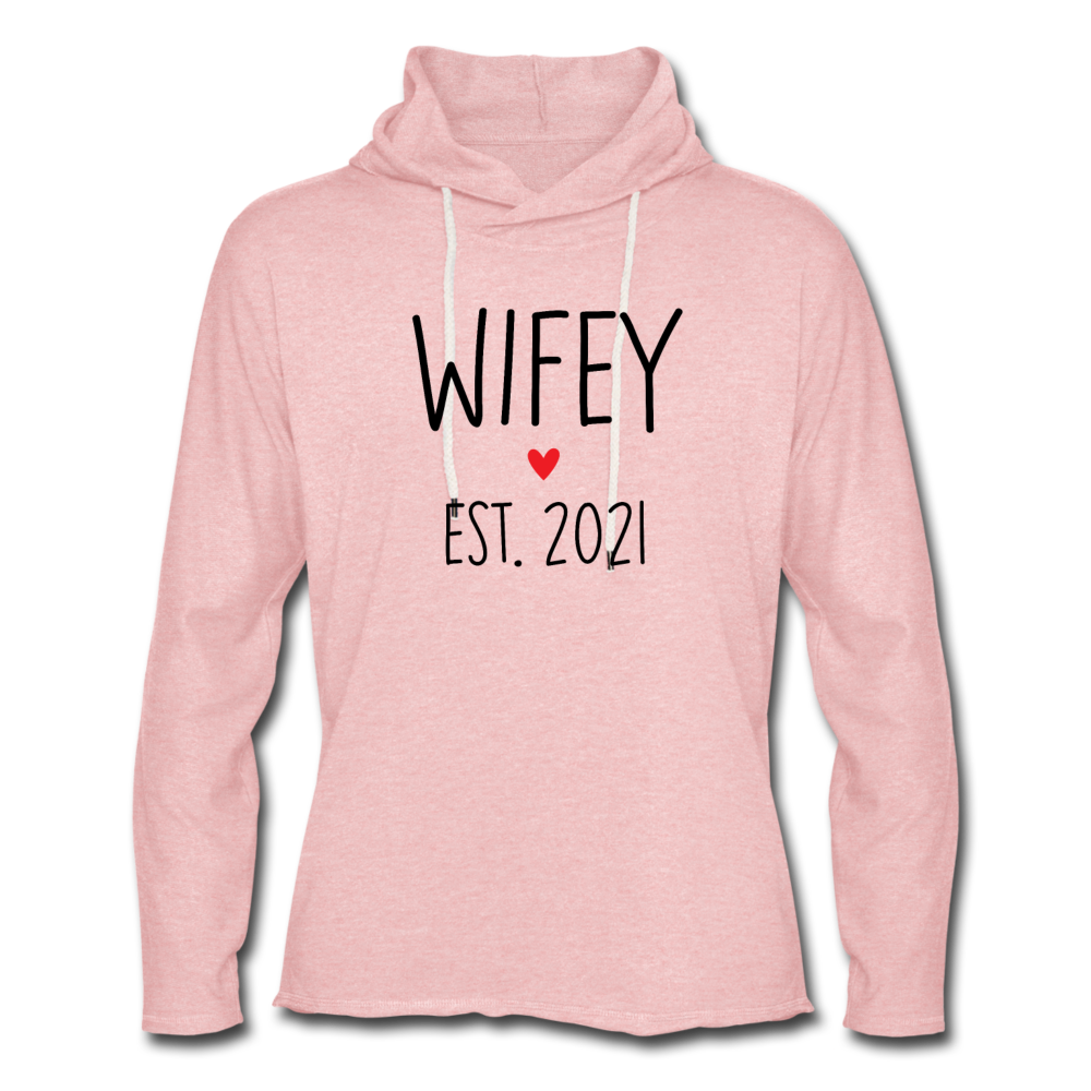 Wifey Est 2021 Lightweight Terry Hoodie - cream heather pink