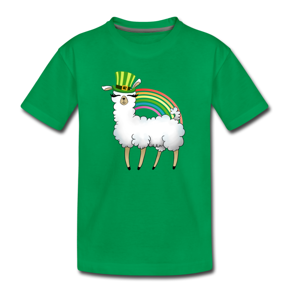 Llama Leprechaun Rainbow Kids' Premium T-Shirt - kelly green