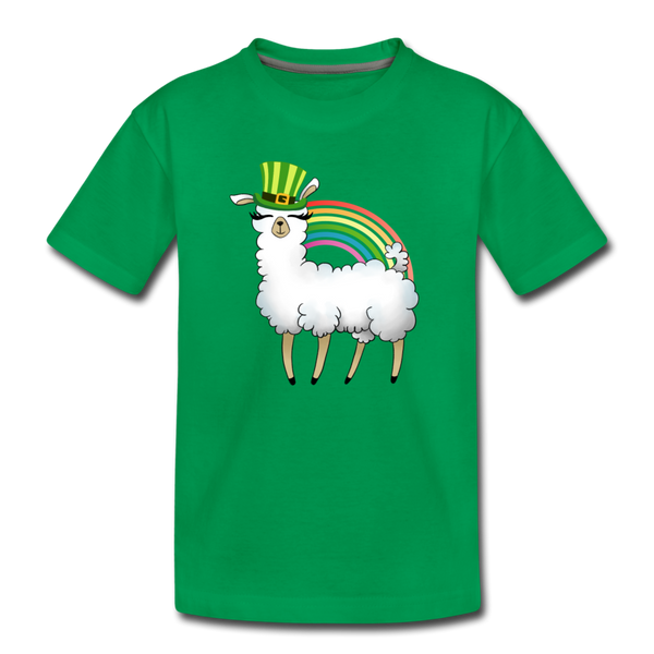 Llama Leprechaun Rainbow Kids' Premium T-Shirt - kelly green