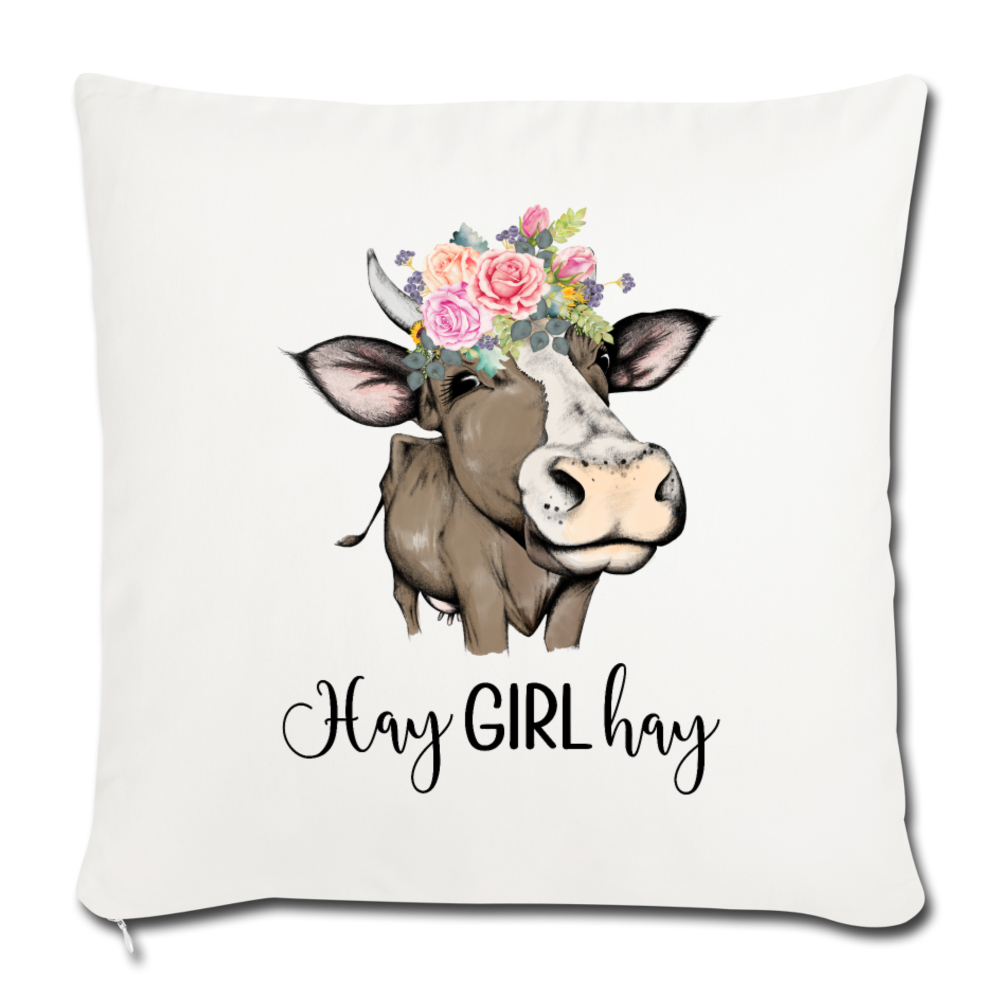 Hay Girl Hay Funny Cow Heifer Floral Throw Pillow Cover - natural white