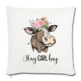 Hay Girl Hay Funny Cow Heifer Floral Throw Pillow Cover - natural white