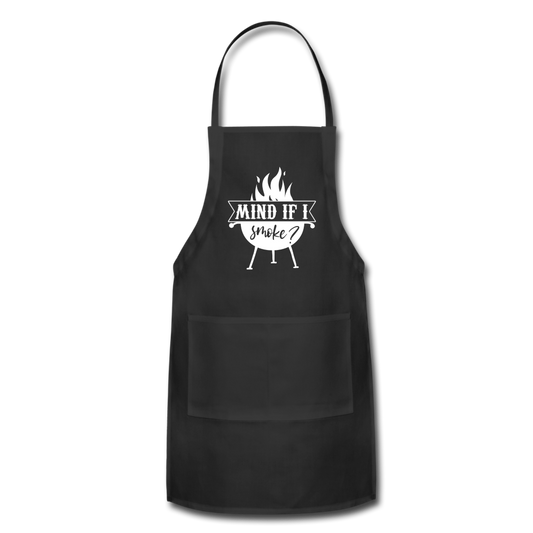 Mind if I Smoke Adjustable Grilling BBQ Apron with Pockets - black