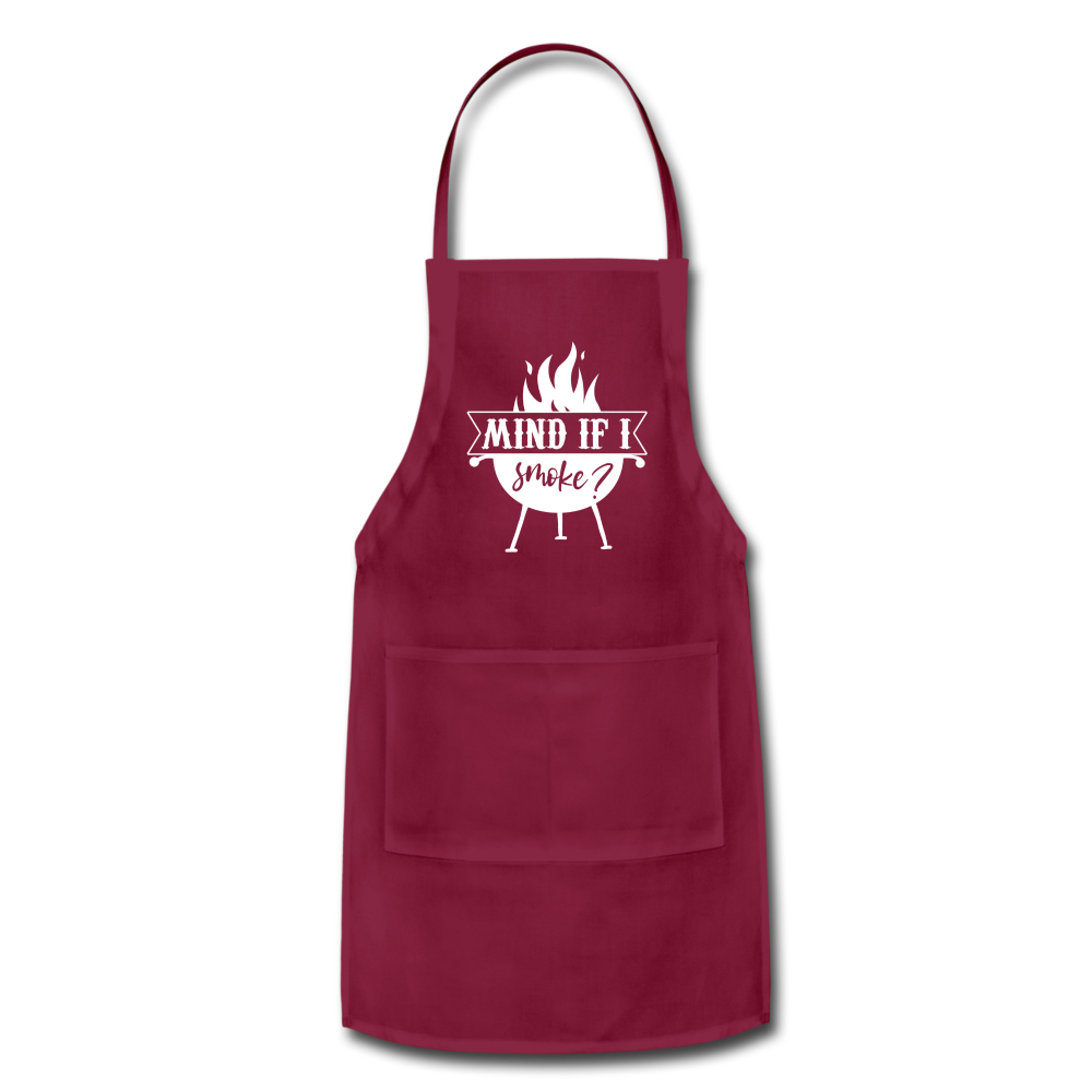 Mind if I Smoke Adjustable Grilling BBQ Apron with Pockets - burgundy