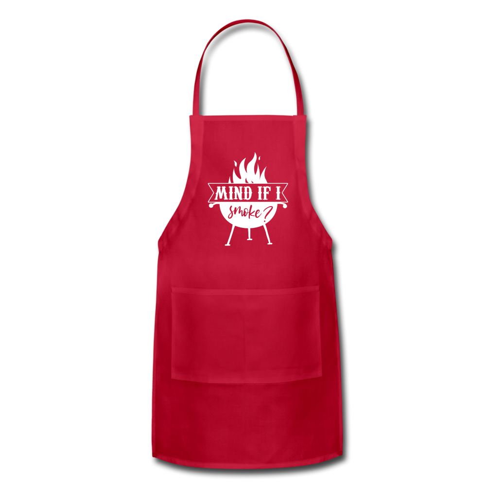 Mind if I Smoke Adjustable Grilling BBQ Apron with Pockets - red