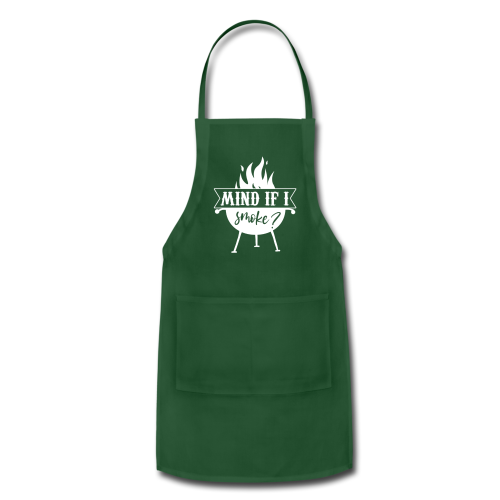 Mind if I Smoke Adjustable Grilling BBQ Apron with Pockets - forest green