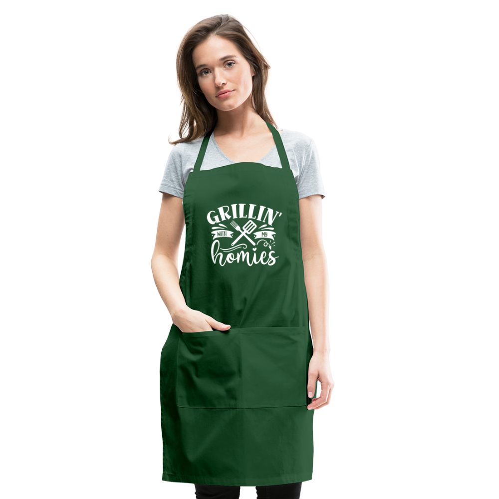 Grillin' with My Homies Adjustable Apron with Pockets for Women - forest green