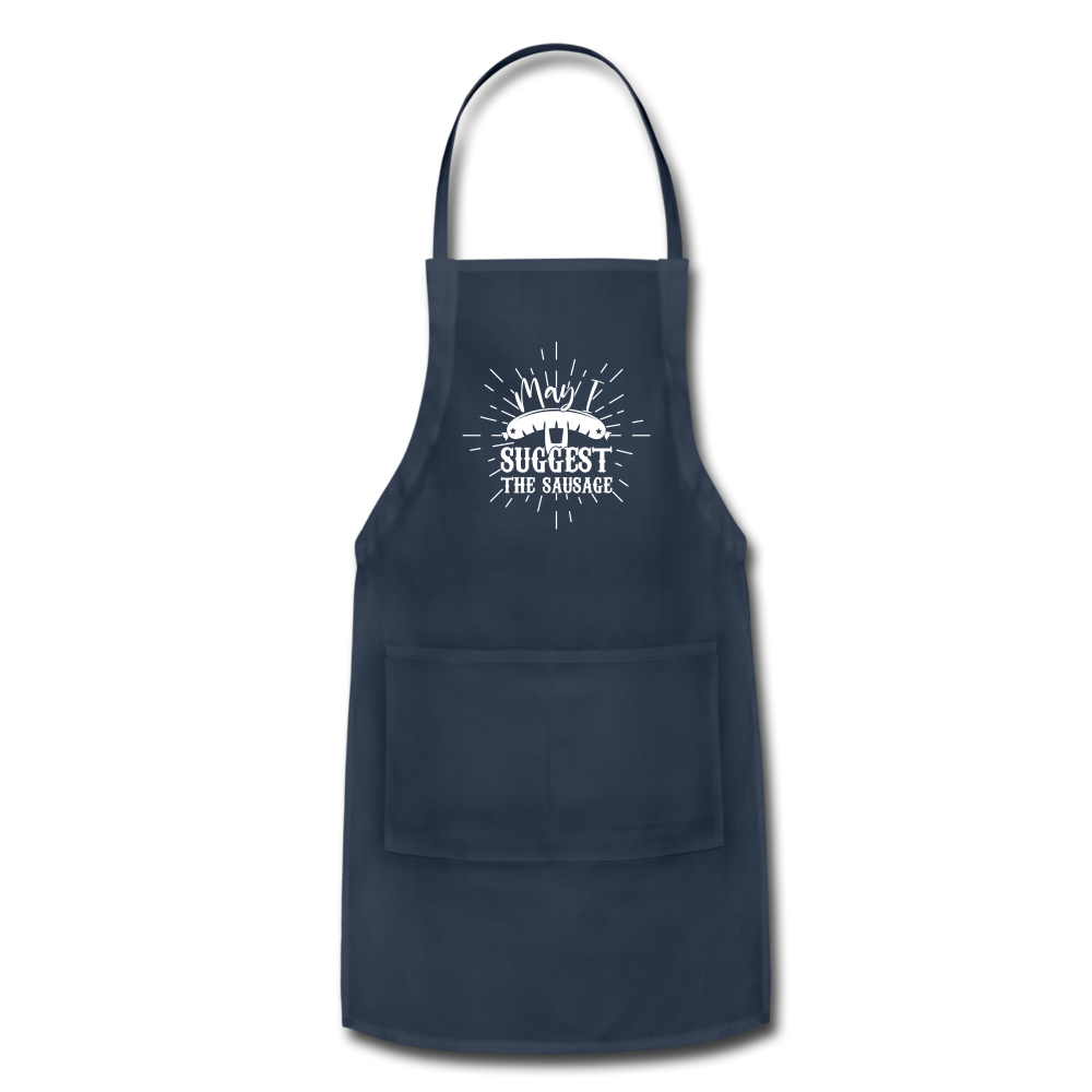 May I Suggest the Sausage Funny Adjustable BBQ Grilling Apron with Pockets for Men - navy
