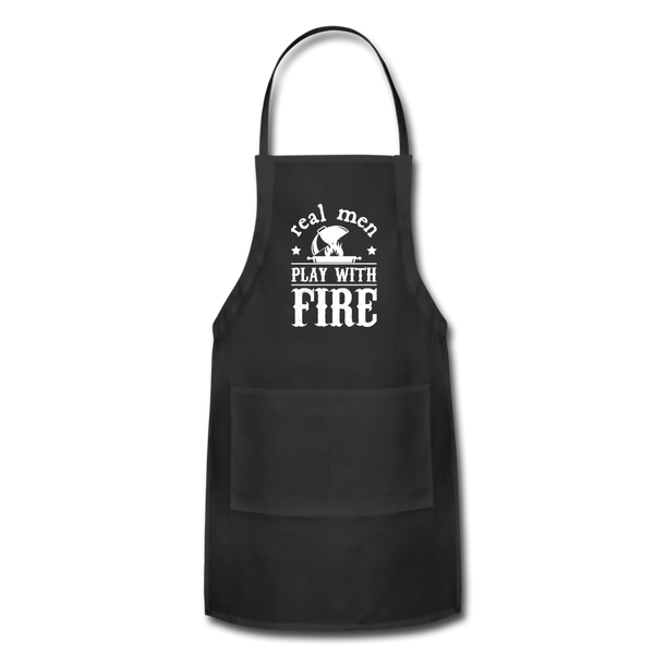 Real Men Play with Fire Adjustable Apron with Pockets for Men - black